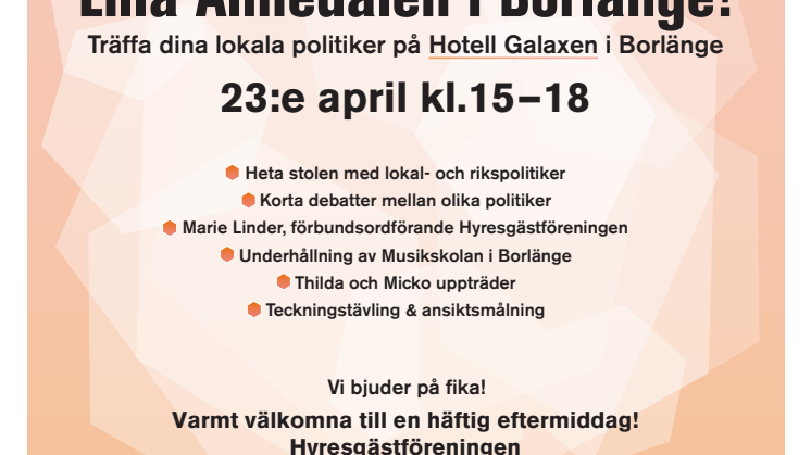 "Ta parti för människan" - inbjudan till "Lilla Almedalen" i Borlänge, måndag 23 april kl 15 - 18