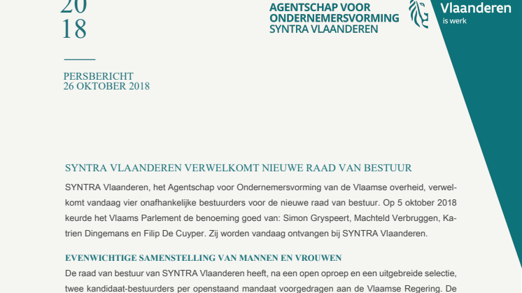 SYNTRA Vlaanderen verwelkomt de nieuwe raad van bestuur 