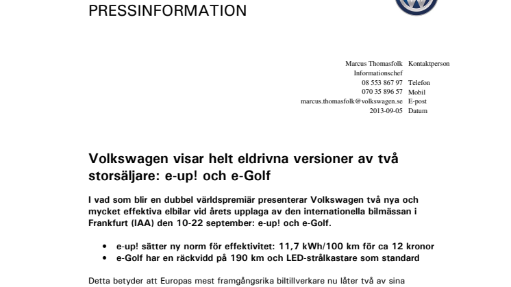 Info e-up e-Golf
