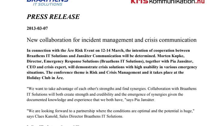 New collaboration for incident management and crisis communication