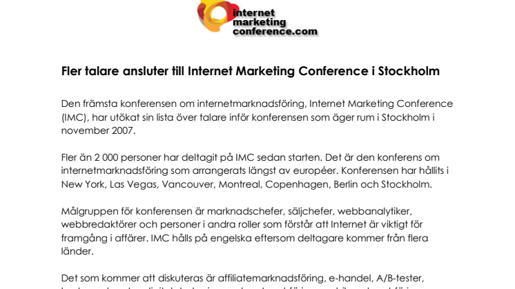 Fler talare ansluter till Internet Marketing Conference i Stockholm