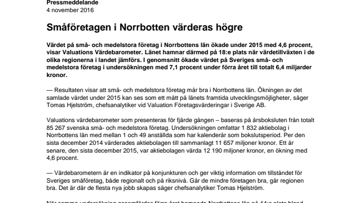 Värdebarometern 2015 Norrbottens län 