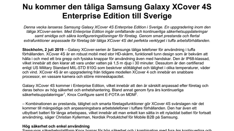 Nu kommer den tåliga Samsung Galaxy XCover 4S Enterprise Edition till Sverige