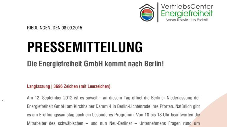 Die Energiefreiheit GmbH kommt nach Berlin!