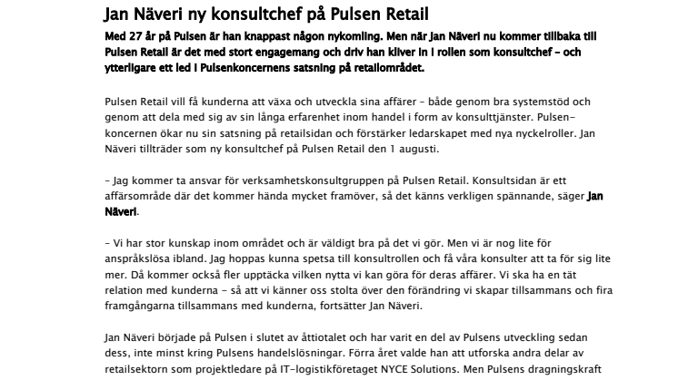 Jan Näveri ny konsultchef på Pulsen Retail