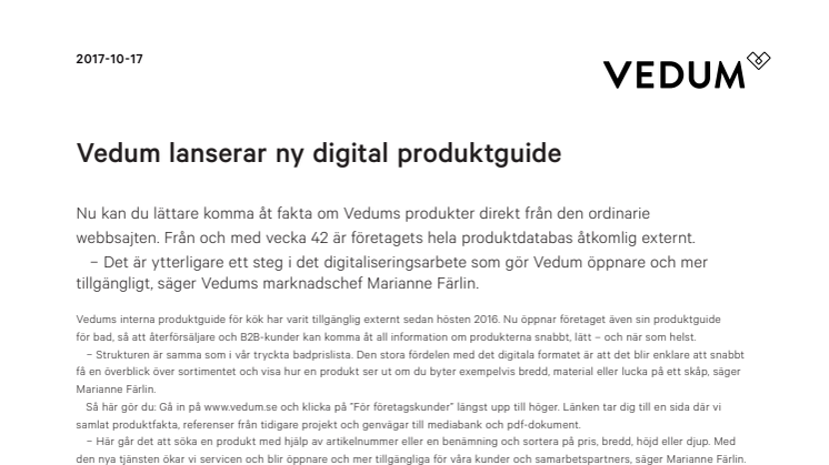 Vedum lanserar ny digital produktguide