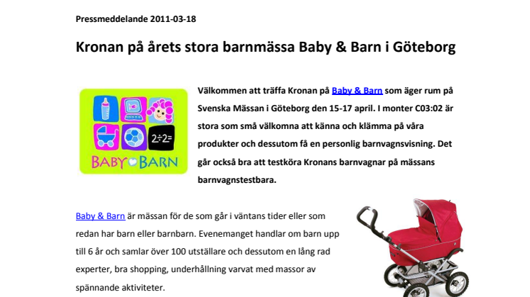 Kronan på årets stora barnmässa Baby & Barn i Göteborg