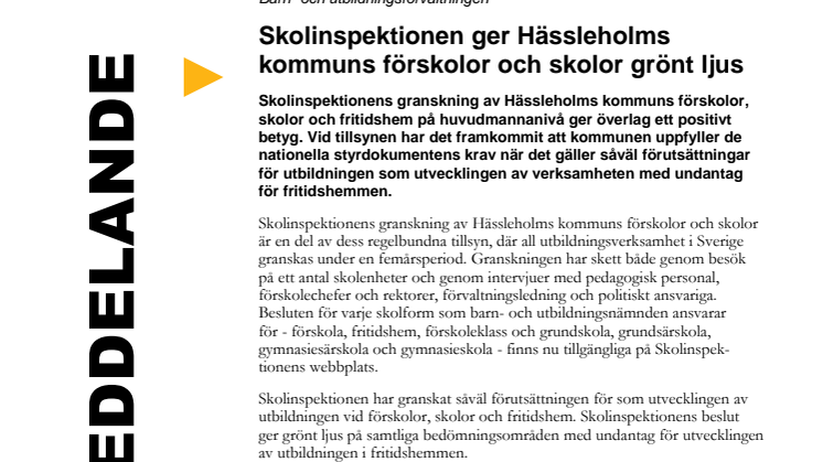 Skolinspektionen ger Hässleholms kommuns förskolor och skolor grönt ljus