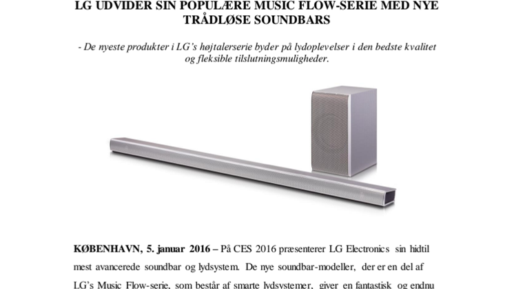 LG UDVIDER SIN POPULÆRE MUSIC FLOW-SERIE MED NYE TRÅDLØSE SOUNDBARS