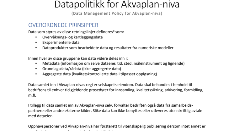 Datapolitikk for Akvaplan-niva