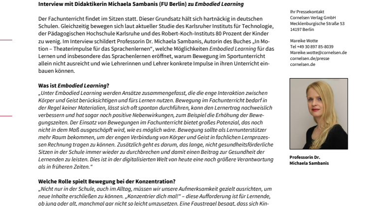 Bewegung als Lernunterstützung - Interview mit Didaktikerin Michaela Sambanis (FU Berlin) zu Embodied Learning
