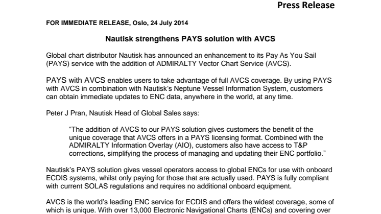 Nautisk strengthens PAYS solution with AVCS