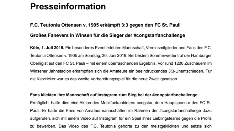 F.C. Teutonia Ottensen v. 1905 erkämpft 3:3 gegen den FC St. Pauli