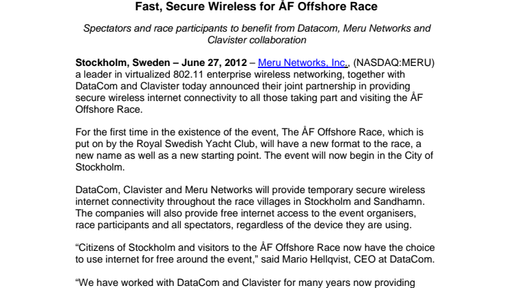 DataCom, Clavister and Meru gives fast, secure wireless for ÅF Offshore Race in Stockholm