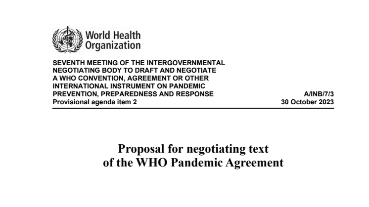 Proposal for negotiation text of the WHO Pandemic Agreement 30 oktober 2023