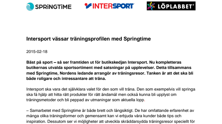Intersport vässar träningsprofilen med Springtime