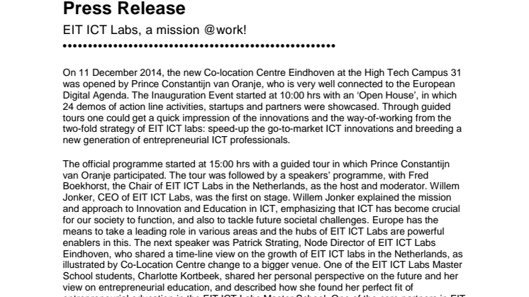 EIT ICT Labs, a mission @work!