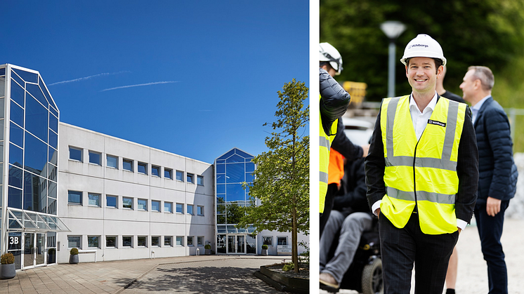 Wihlborgs A/S portföljchef Johan Toft bredvid Lautrupvang 3 i Ballerup, Danmark.