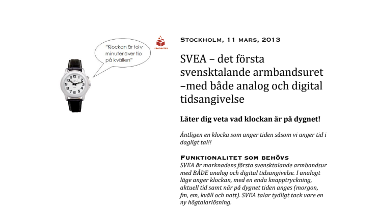 SVEA -det första svensktalande armbandsuret, med både analog och digital tidsangivelse