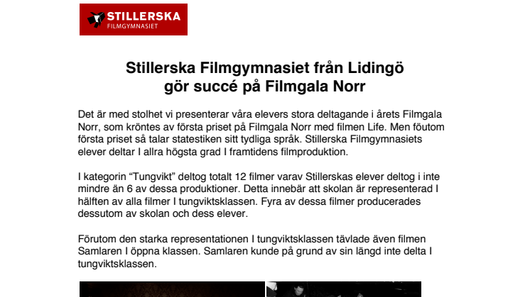 Stillerska Filmgymnasiet från Lidingö  gör succé på Filmgala Norr 
