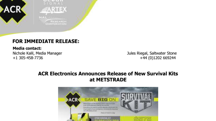 ACR Electronics Announces Release of New Survival Kits at METSTRADE