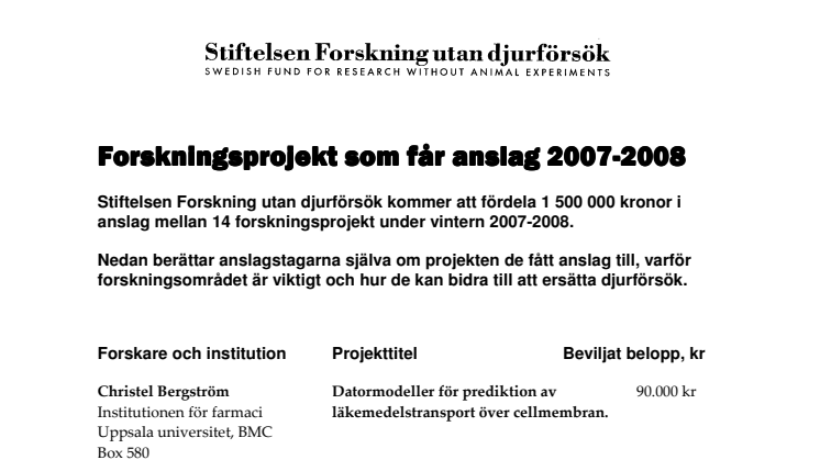 Aktuella forskningsprojekt 2007-2008