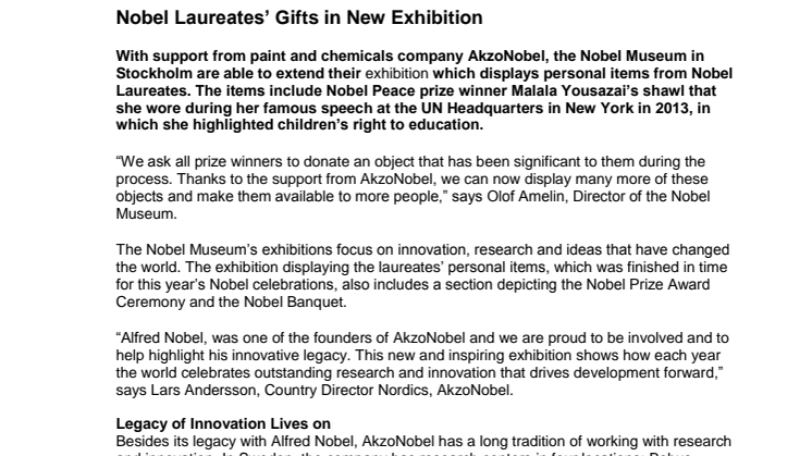 Nobel Laureates’ Gifts in New Exhibition 
