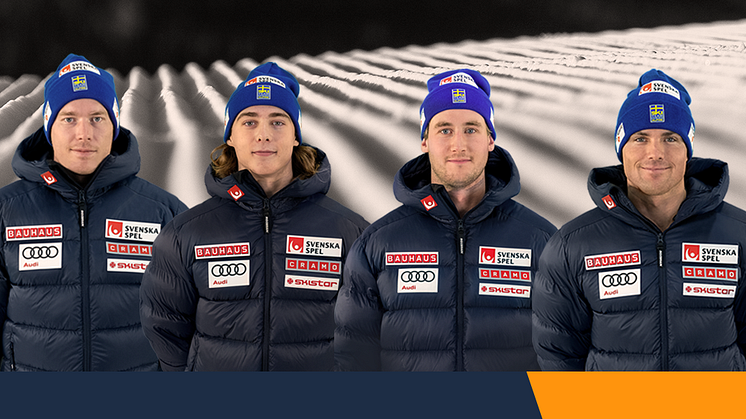 Kristoffer Jakobsen, Fabian Ax Swartz, William Hansson och Mattias Rönngren representerar Ski Team Sweden Alpine i Schladming. Foto: Ski Team Sweden Alpine