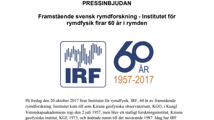 Framstående svensk rymdforskning - Institutet för rymdfysik firar 60 år i rymden