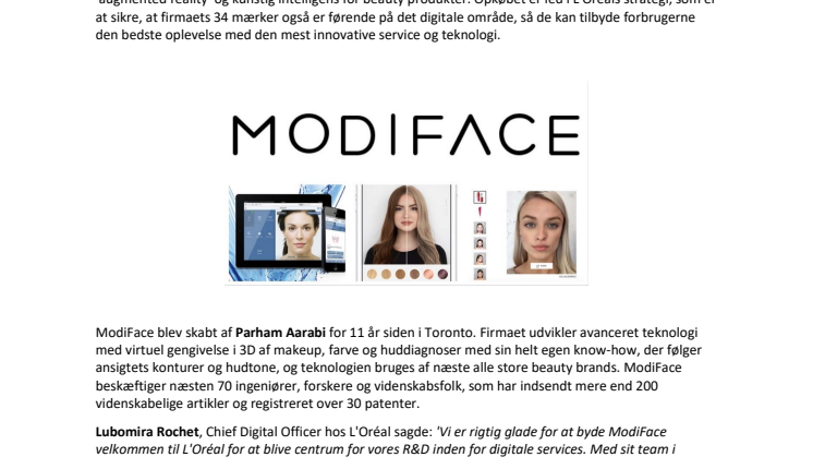 L'Oréal styrker sin digitale beauty oplevelse med køb af ModiFace