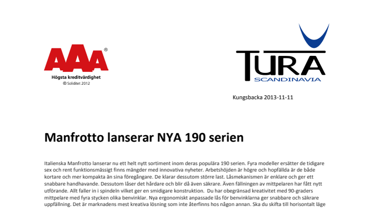 Manfrotto lanserar NYA 190 serien