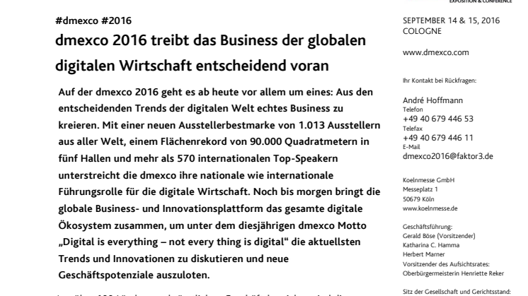 dmexco 2016 treibt das Business der globalen digitalen Wirtschaft entscheidend voran