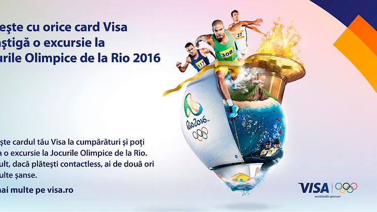 Vizual campanie "Plăteşte cu orice card Visa şi poţi câştiga o excursie la Jocurile Olimpice de la Rio 2016"