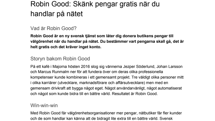 Robin Good – Skänk pengar gratis när du handlar på nätet