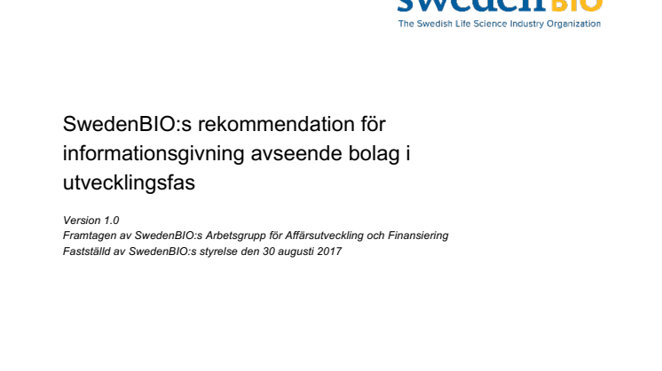 SwedenBIOs rekommendation för informationsgivning 