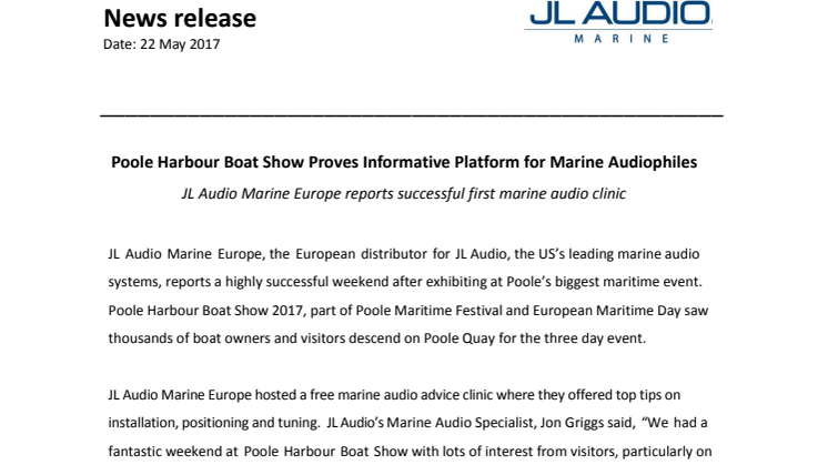 JL Audio Marine: Poole Harbour Boat Show Proves Informative Platform for Marine Audiophiles