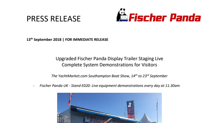 Upgraded Fischer Panda Display Trailer Staging Live  Complete System Demonstrations for Visitors