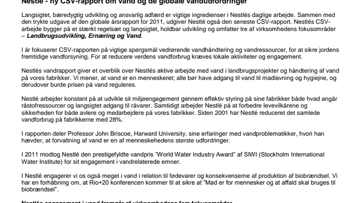 Nestlé - ny CSV-rapport om vand og de globale vandudfordringer