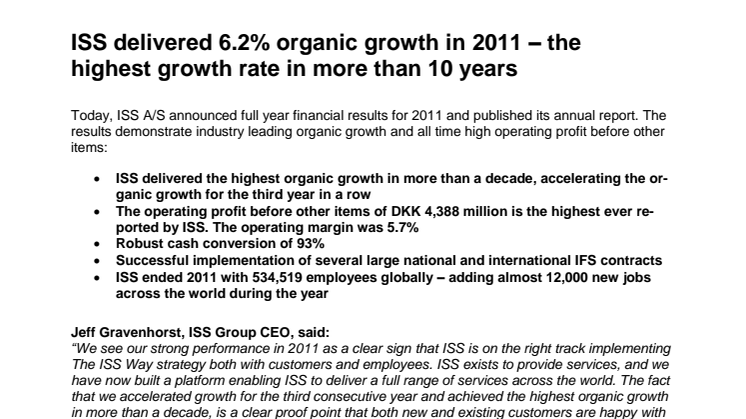 ISS delivered 6.2% organic growth in 2011