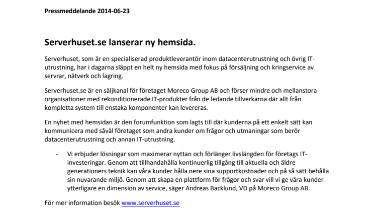Serverhuset.se lanserar ny hemsida.