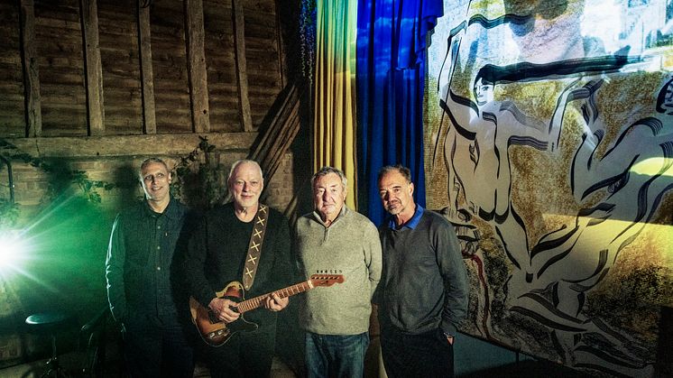 Pink Floyd 2022 fra venstre: Nitin Sawhney, David Gilmour, Nick Mason og Guy Pratt.
