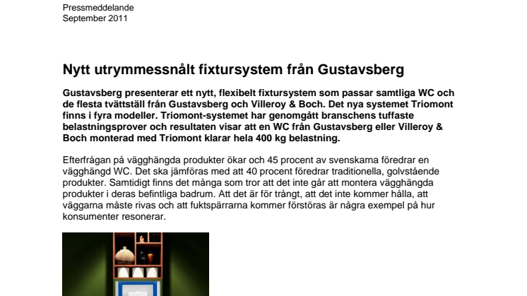 Nytt utrymmessnålt fixtursystem från Gustavsberg