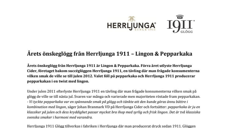 Årets önskeglögg från Herrljunga 1911 – Lingon & Pepparkaka