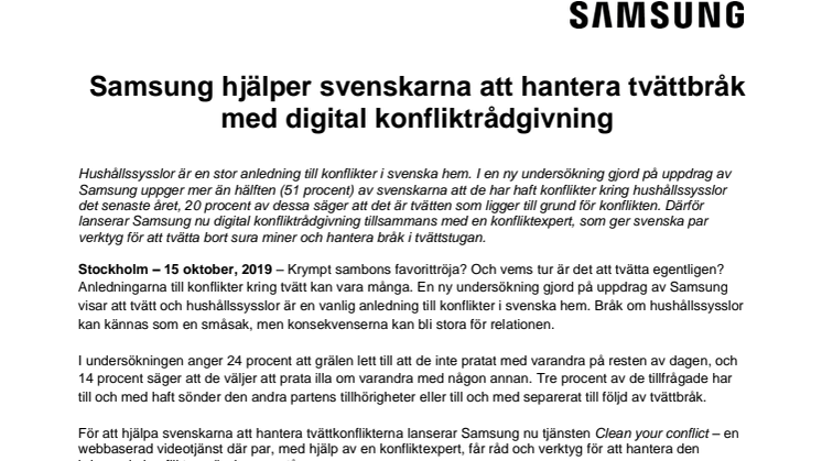 Samsung hjälper svenskarna att hantera tvättbråk med digital konfliktrådgivning