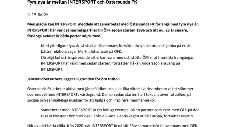 Fyra nya år mellan INTERSPORT och Östersunds FK