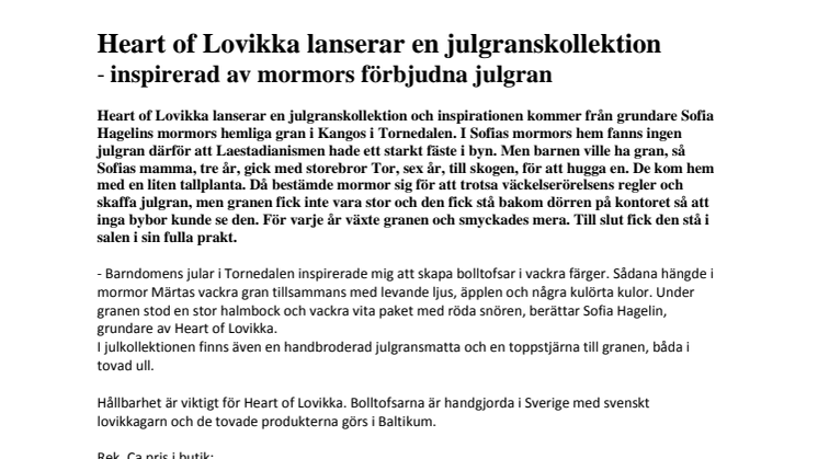 Heart of Lovikka lanserar en julgranskollektion - inspirerad av mormors förbjudna julgran