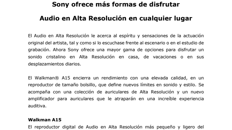 Sony ofrece más formas de disfrutar  Audio en Alta Resolución en cualquier lugar