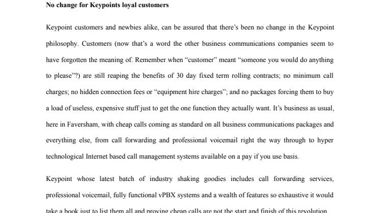 No change for Keypoints loyal customers