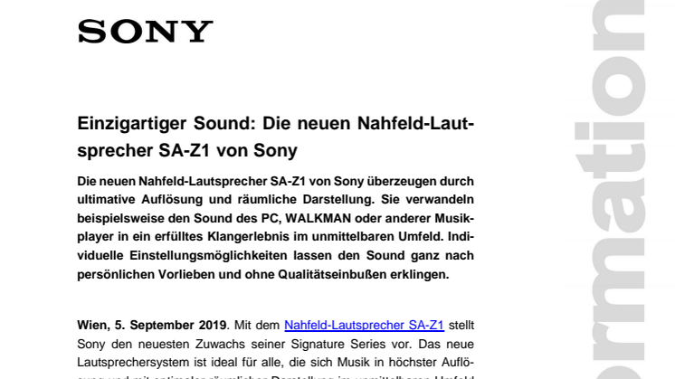 Einzigartiger Sound: Die neuen Nahfeld-Lautsprecher SA-Z1 von Sony  