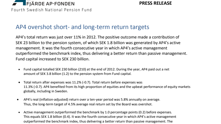 AP4 overshot short- and long-term return targets